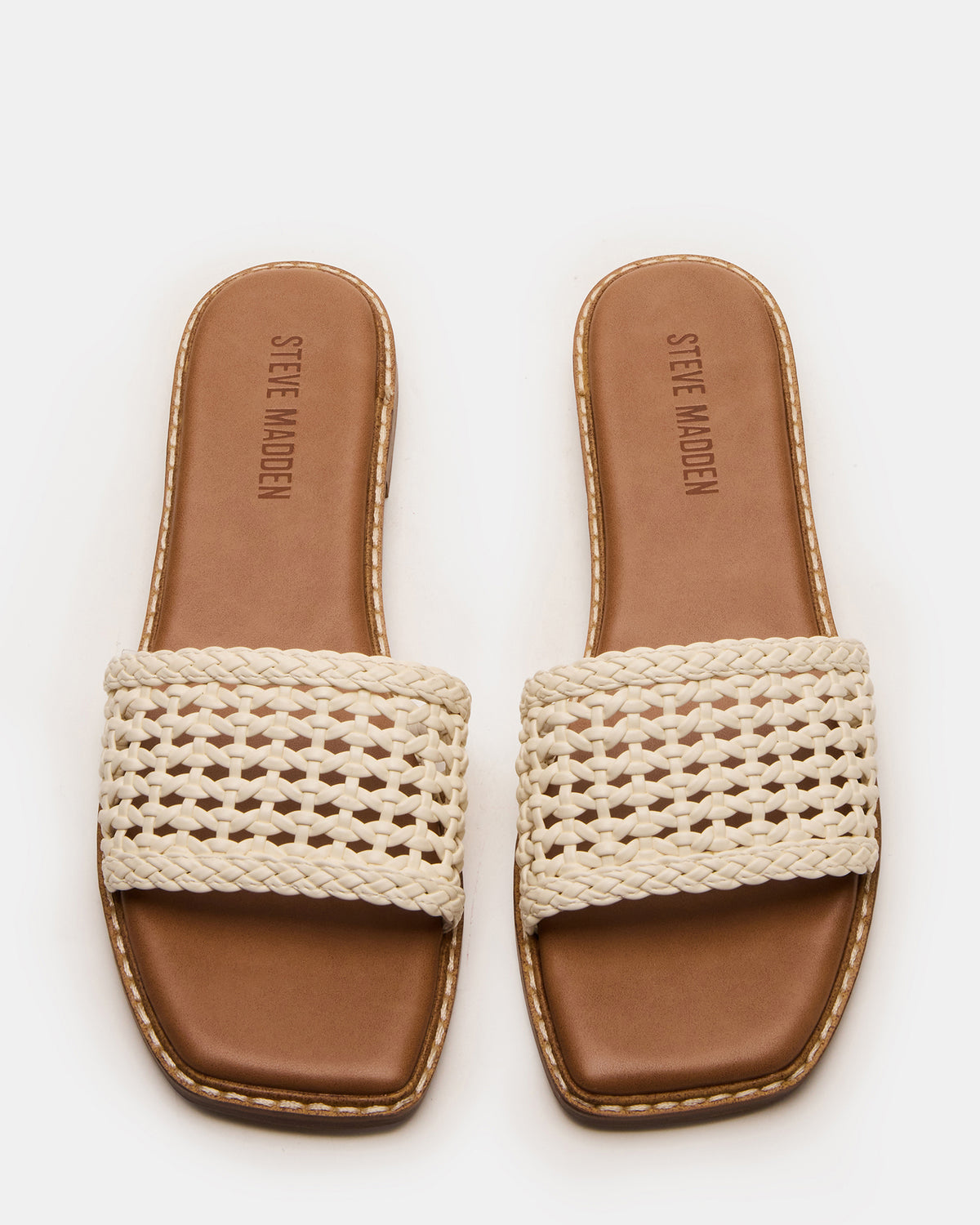 SNIDER White Square-Toe Slide Woven Women's Sandal | Steve Madden