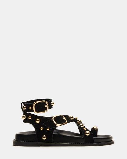 LINEAR Black Suede Strappy Footbed Studded Women's Sandal | Steve Madden