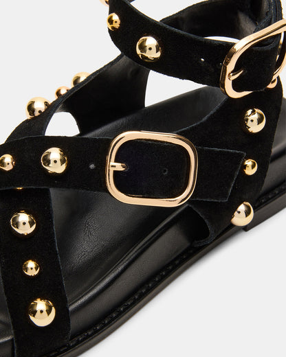 LINEAR Black Suede Strappy Footbed Studded Women's Sandal | Steve Madden