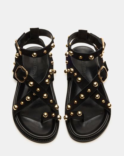 LINEAR Black Suede Strappy Footbed Studded Women's Sandal | Steve Madden