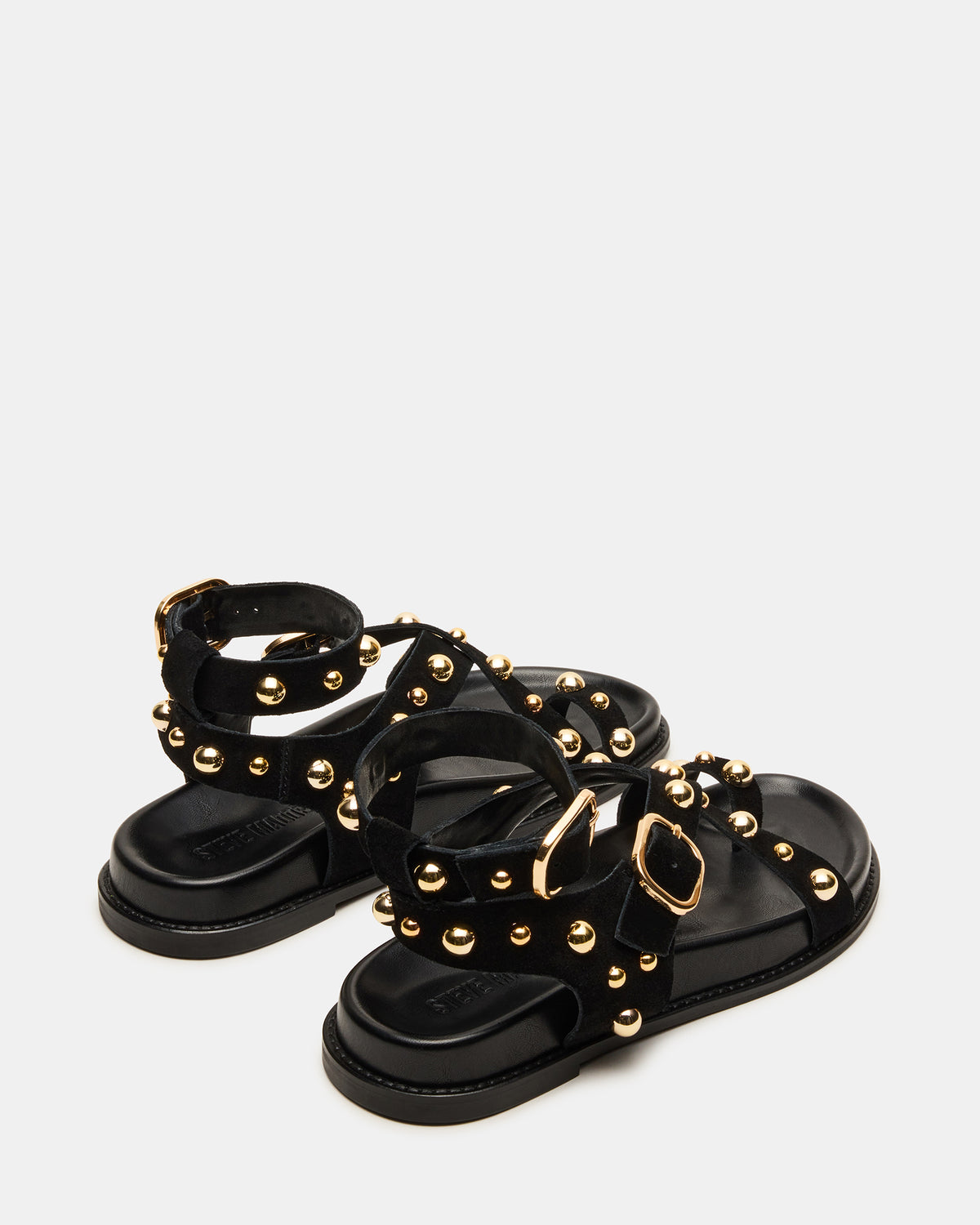 LINEAR Black Suede Strappy Footbed Studded Women's Sandal | Steve Madden