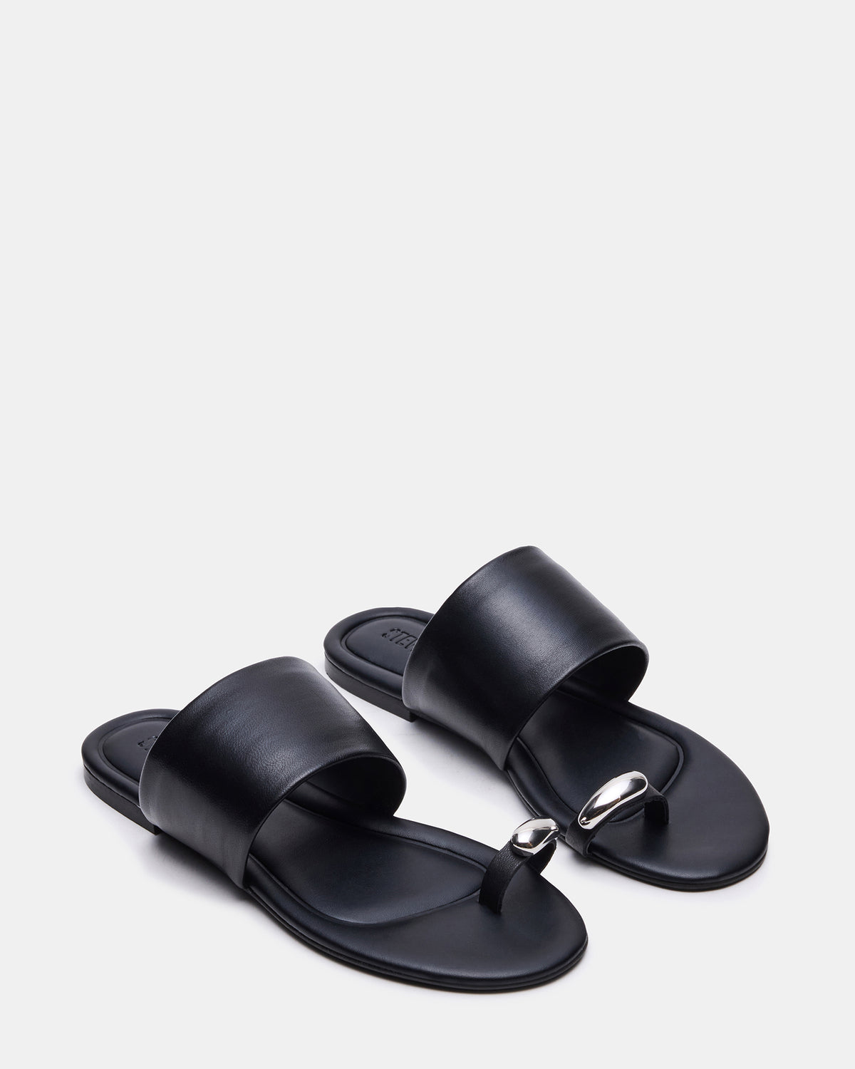 DECADENT Black Leather Rounded-Toe Slide Women's Sandal | Steve Madden