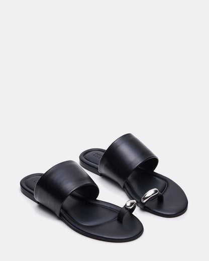 DECADENT Black Leather Rounded-Toe Slide Women's Sandal | Steve Madden