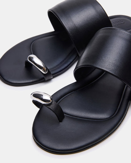 DECADENT Black Leather Rounded-Toe Slide Women's Sandal | Steve Madden