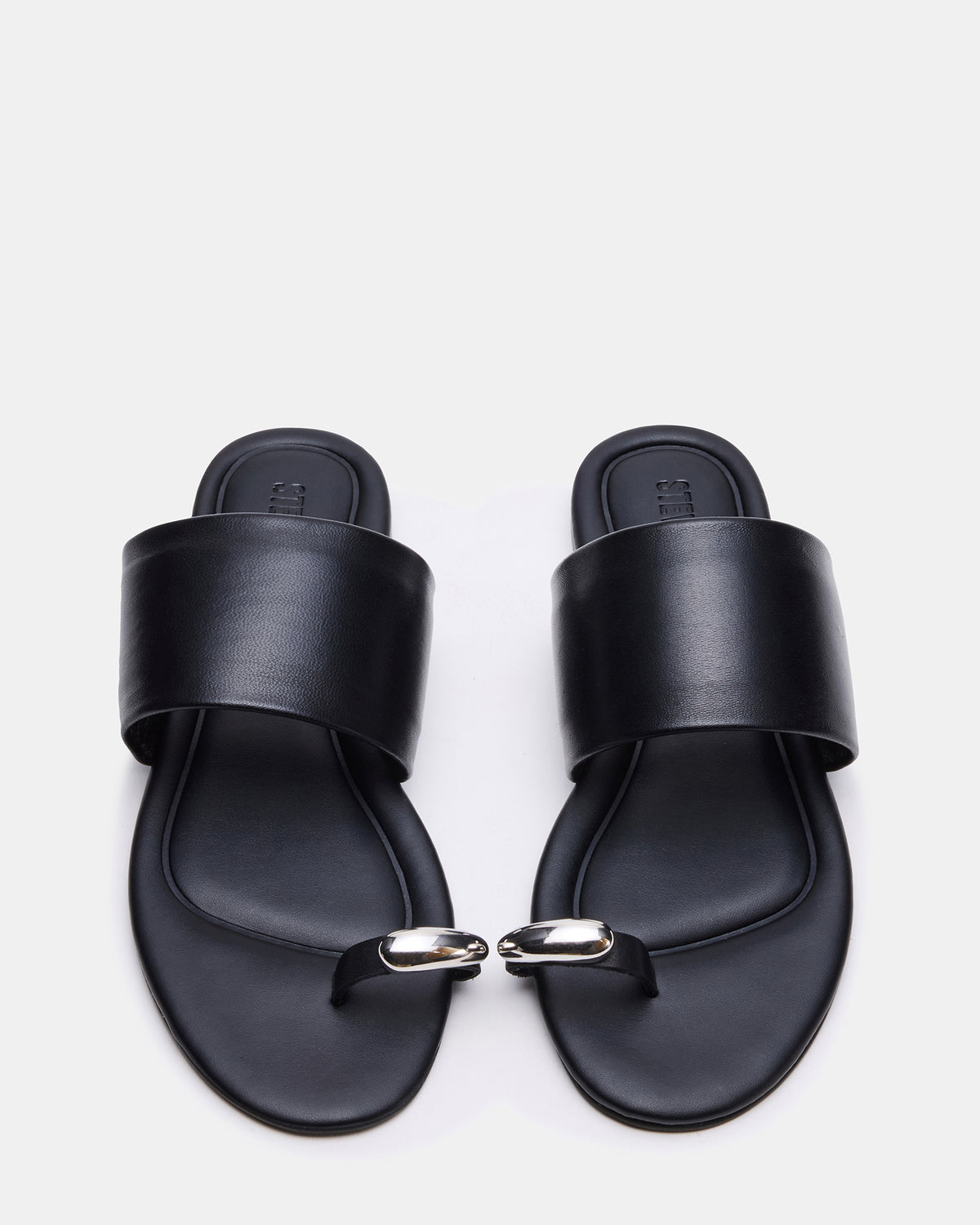 DECADENT Black Leather Rounded-Toe Slide Women's Sandal | Steve Madden