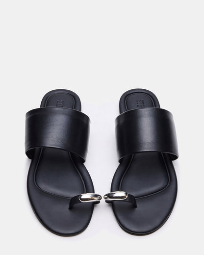 DECADENT Black Leather Rounded-Toe Slide Women's Sandal | Steve Madden
