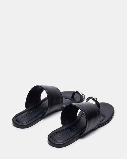 DECADENT Black Leather Rounded-Toe Slide Women's Sandal | Steve Madden