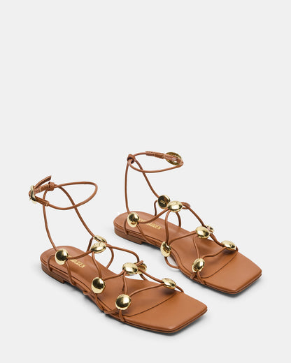 TIDES Cognac Strappy Square-Toe Women's Sandal | Steve Madden