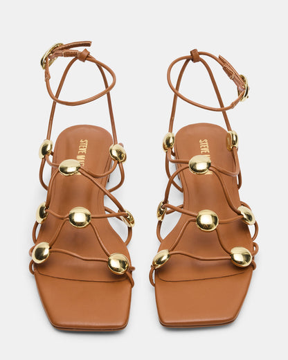 TIDES Cognac Strappy Square-Toe Women's Sandal | Steve Madden
