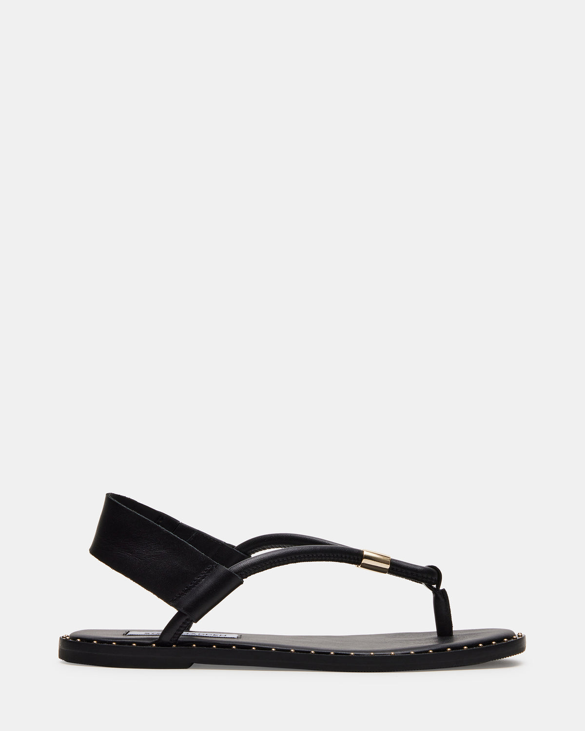 MEDUZA Black Leather Women's Studded Thong Sandal | Steve Madden