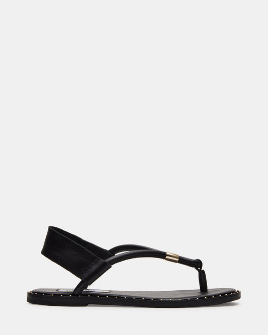 MEDUZA Black Leather Women's Studded Thong Sandal | Steve Madden