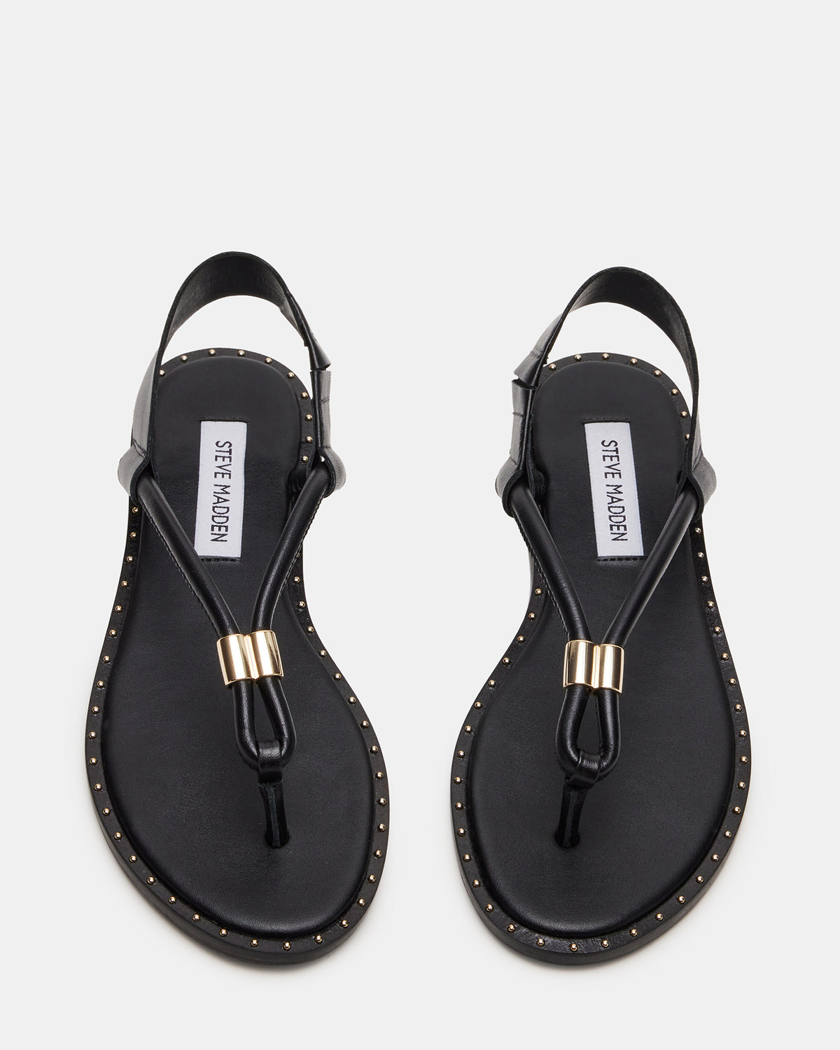 MEDUZA Black Leather Women's Studded Thong Sandal | Steve Madden