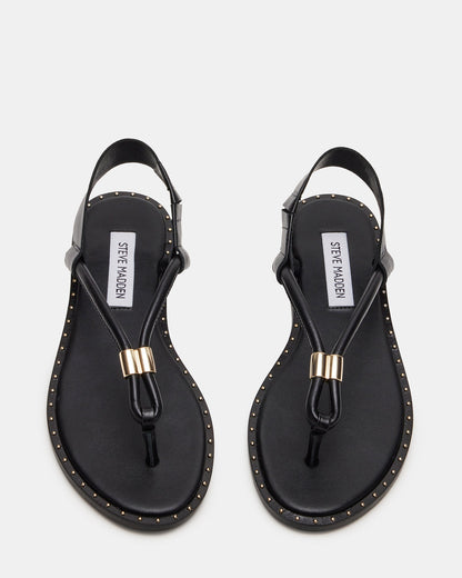 MEDUZA Black Leather Women's Studded Thong Sandal | Steve Madden