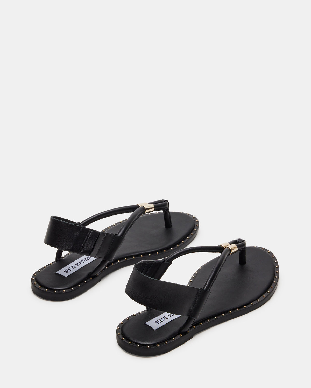 MEDUZA Black Leather Women's Studded Thong Sandal | Steve Madden