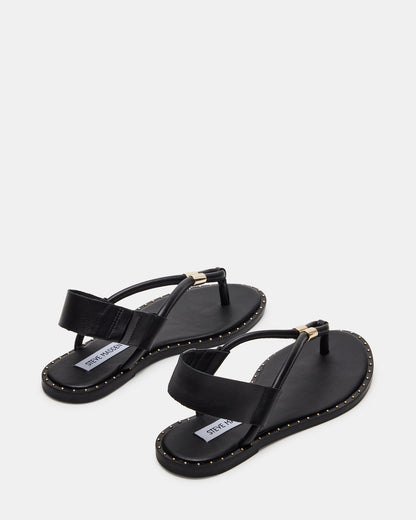 MEDUZA Black Leather Women's Studded Thong Sandal | Steve Madden