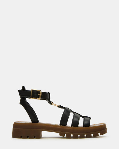 JARELLI Black Leather Strappy Platform Women's Sandal | Steve Madden
