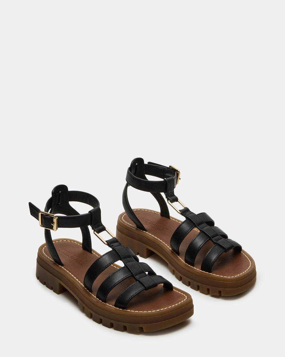 JARELLI Black Leather Strappy Platform Women's Sandal | Steve Madden