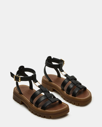 JARELLI Black Leather Strappy Platform Women's Sandal | Steve Madden