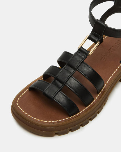 JARELLI Black Leather Strappy Platform Women's Sandal | Steve Madden