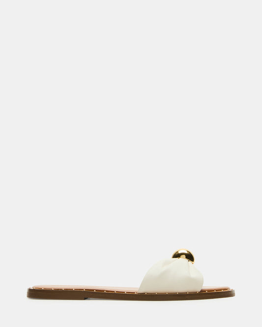DIPSY White Leather Slide Rounded Toe Women's Sandal | Steve Madden