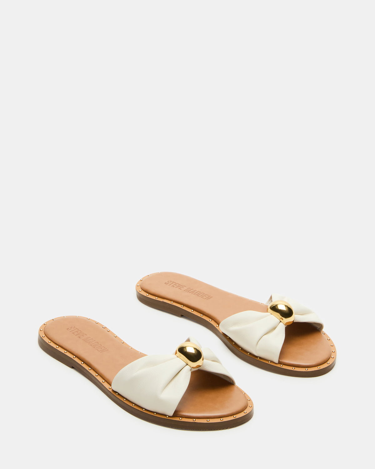 DIPSY White Leather Slide Rounded Toe Women's Sandal | Steve Madden