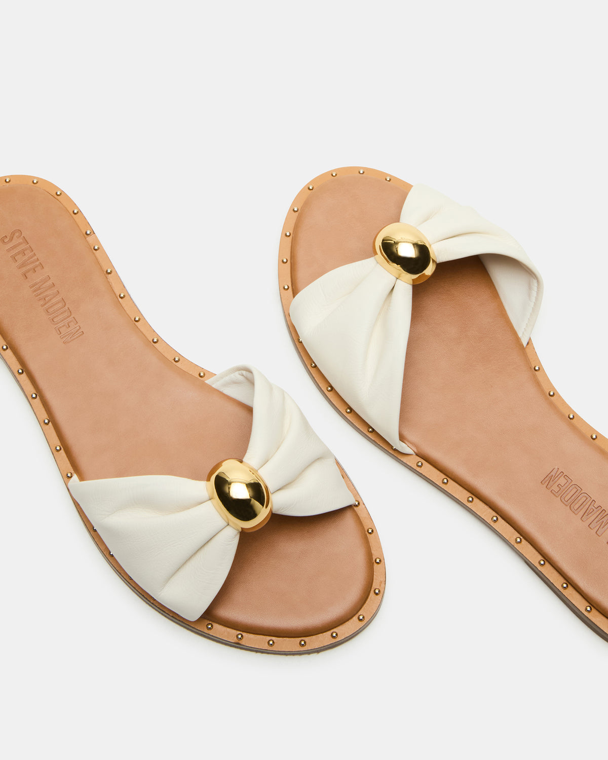DIPSY White Leather Slide Rounded Toe Women's Sandal | Steve Madden