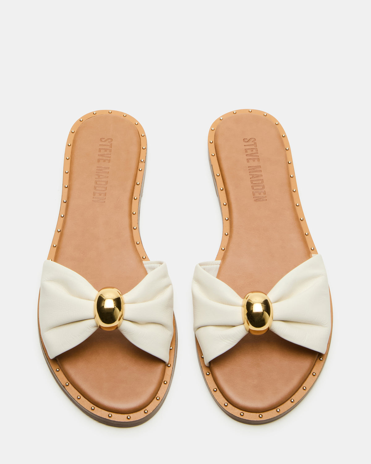DIPSY White Leather Slide Rounded Toe Women's Sandal | Steve Madden