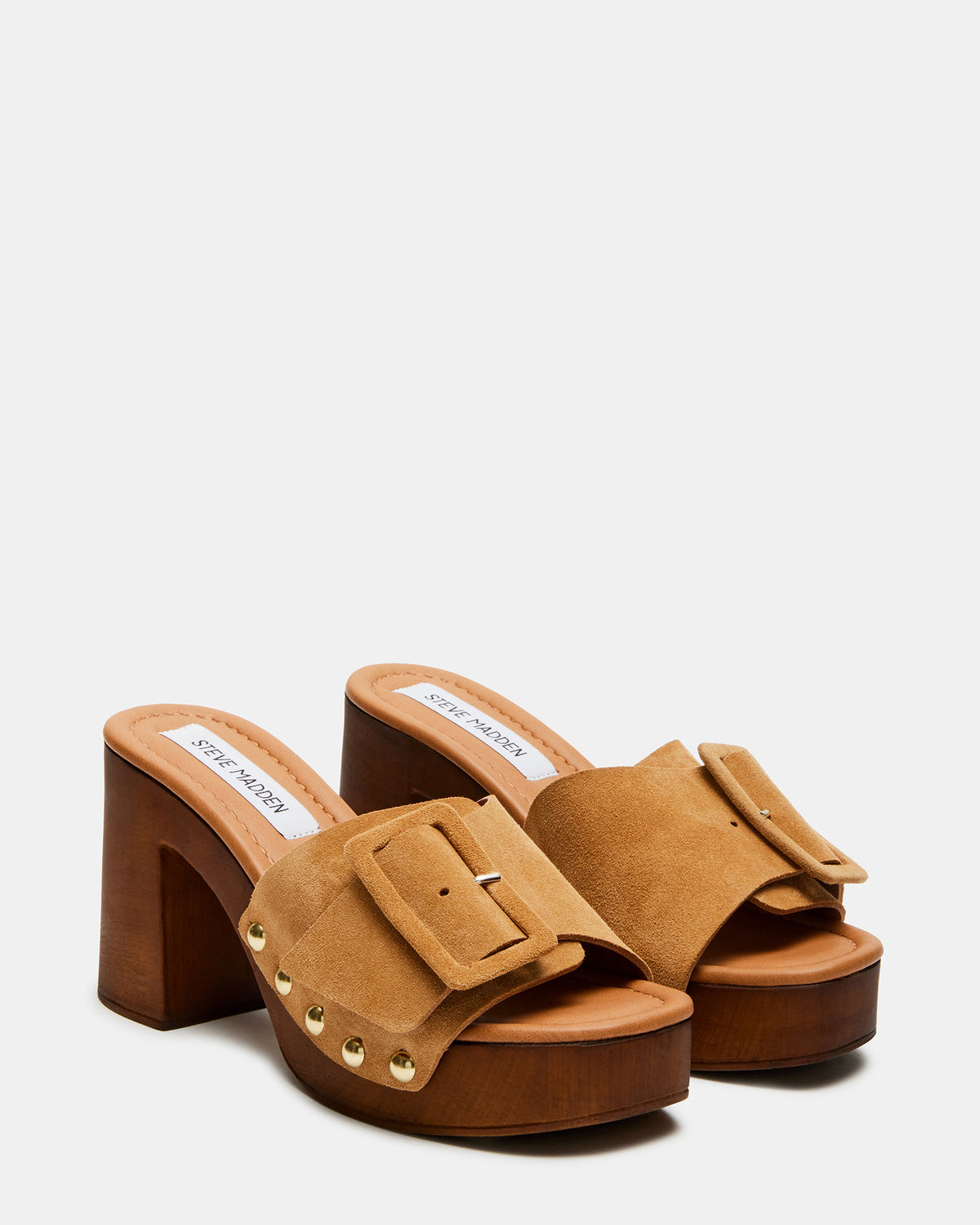 MARLENA Sand Suede Women's Wood Bottom Mule Platform Heel | Steve Madden
