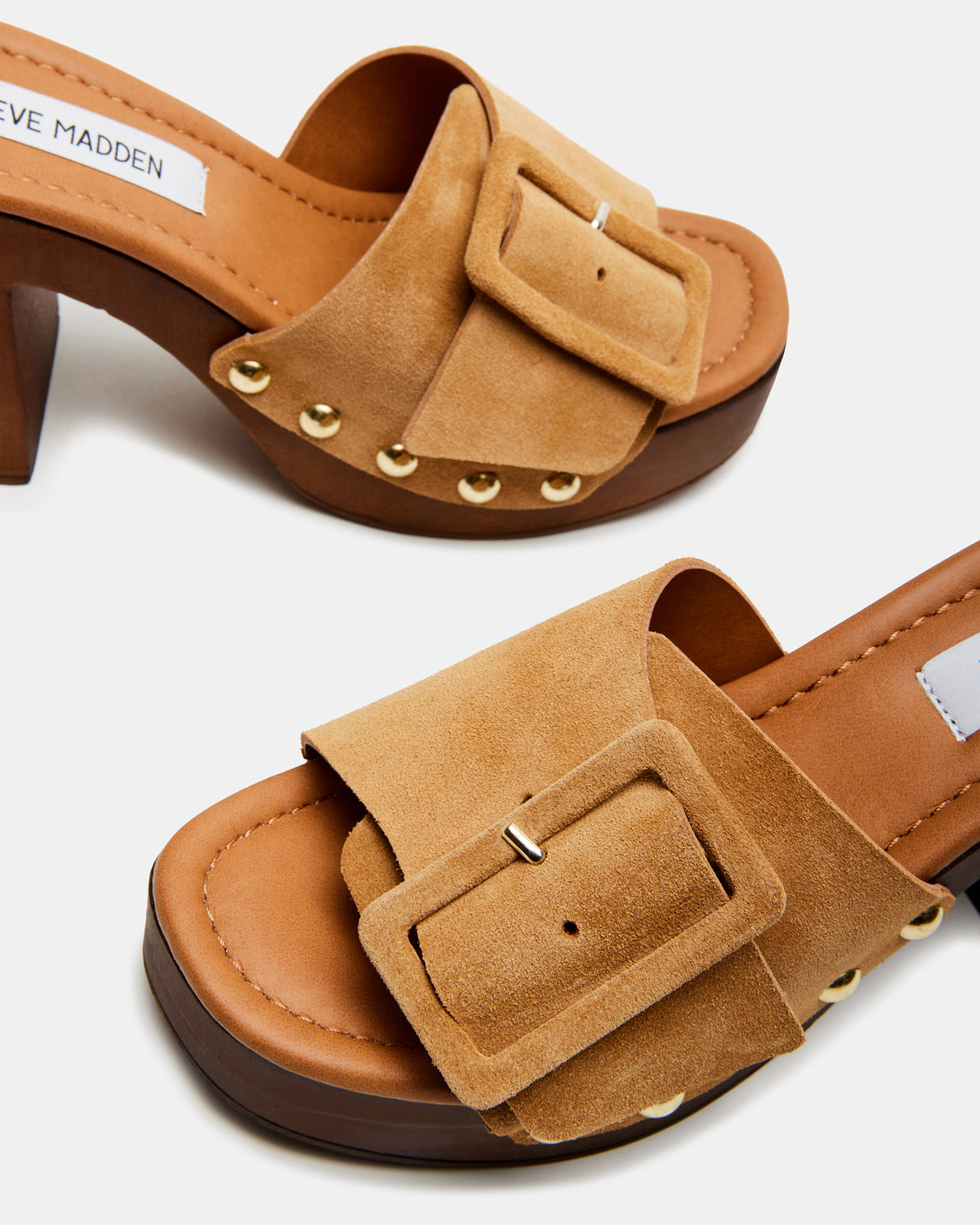 MARLENA Sand Suede Women's Wood Bottom Mule Platform Heel | Steve Madden