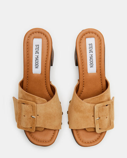 MARLENA Sand Suede Women's Wood Bottom Mule Platform Heel | Steve Madden