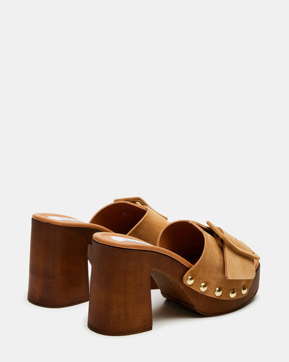 MARLENA Sand Suede Women's Wood Bottom Mule Platform Heel | Steve Madden