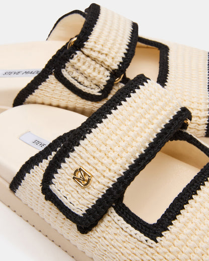 MAYSIE Cream Multi Woven Flatform Footbed Slide Women's Sandal | Steve Madden