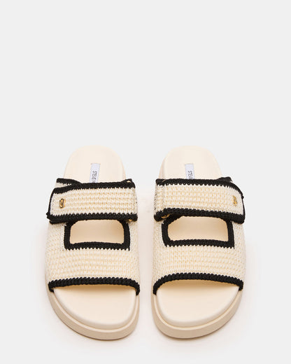 MAYSIE Cream Multi Woven Flatform Footbed Slide Women's Sandal | Steve Madden