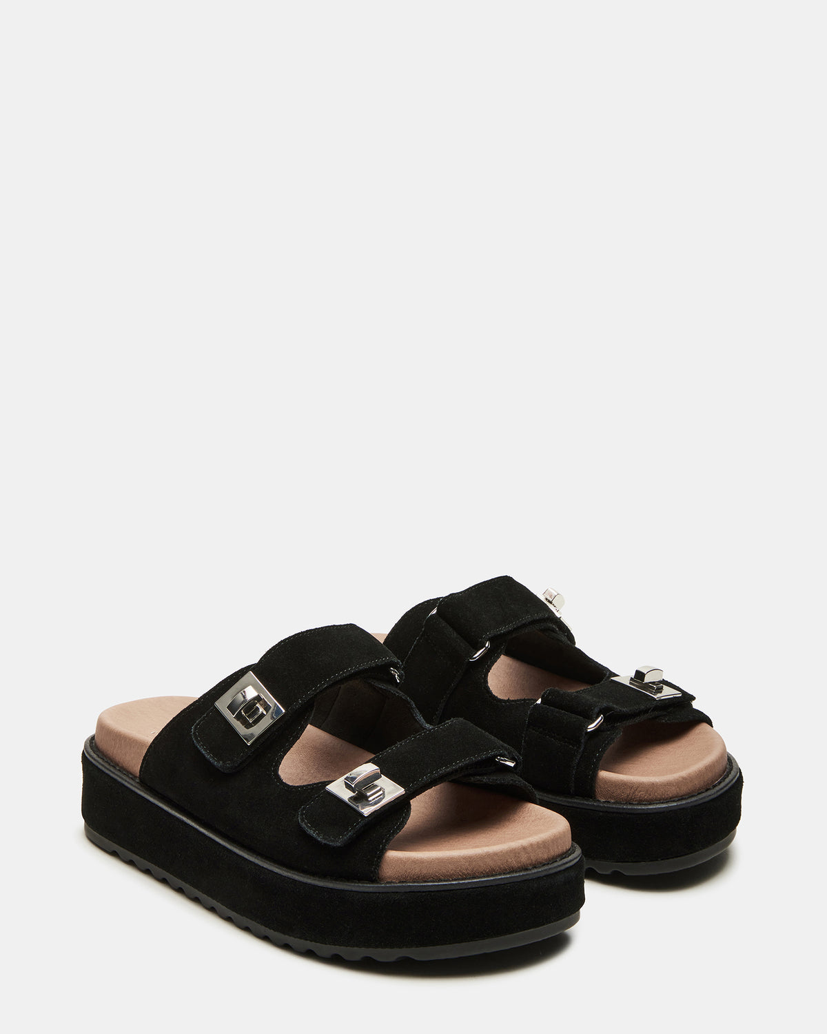 BIGSCHMONA Black/Black Suede Women's Platform Slide Sandal | Steve Madden