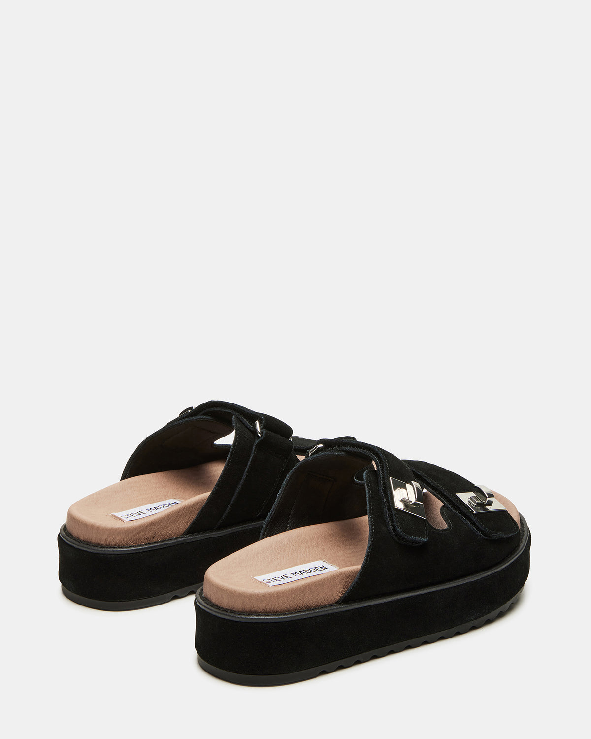 BIGSCHMONA Black/Black Suede Women's Platform Slide Sandal | Steve Madden