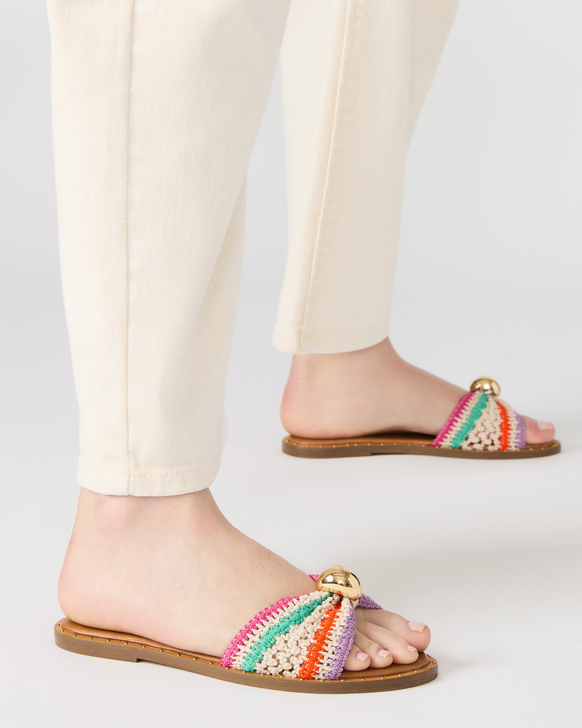 DIPSY Multi Raffia Slide Rounded Toe Women's Sandal | Steve Madden