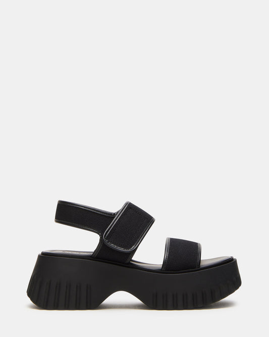 GROVER Black/Black Women's Square-Toe Platform Sandal | Steve Madden