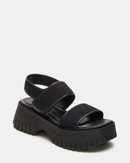 GROVER Black/Black Women's Square-Toe Platform Sandal | Steve Madden