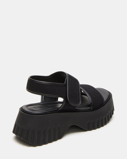 GROVER Black/Black Women's Square-Toe Platform Sandal | Steve Madden