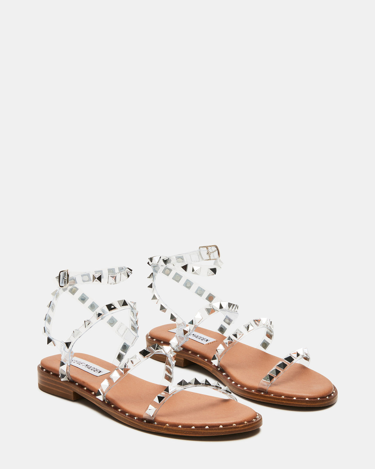 TRAVEL Clear Women's Studded Strappy Sandal | Steve Madden
