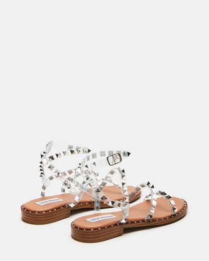 TRAVEL Clear Women's Studded Strappy Sandal | Steve Madden