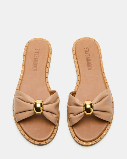 DIPSY Tan Leather Slide Rounded Toe Women's Sandal | Steve Madden
