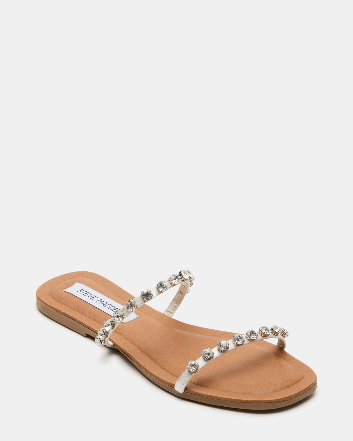 RETREAT Rhinestones Women's Strappy Square-Toe Slide Sandal | Steve Madden