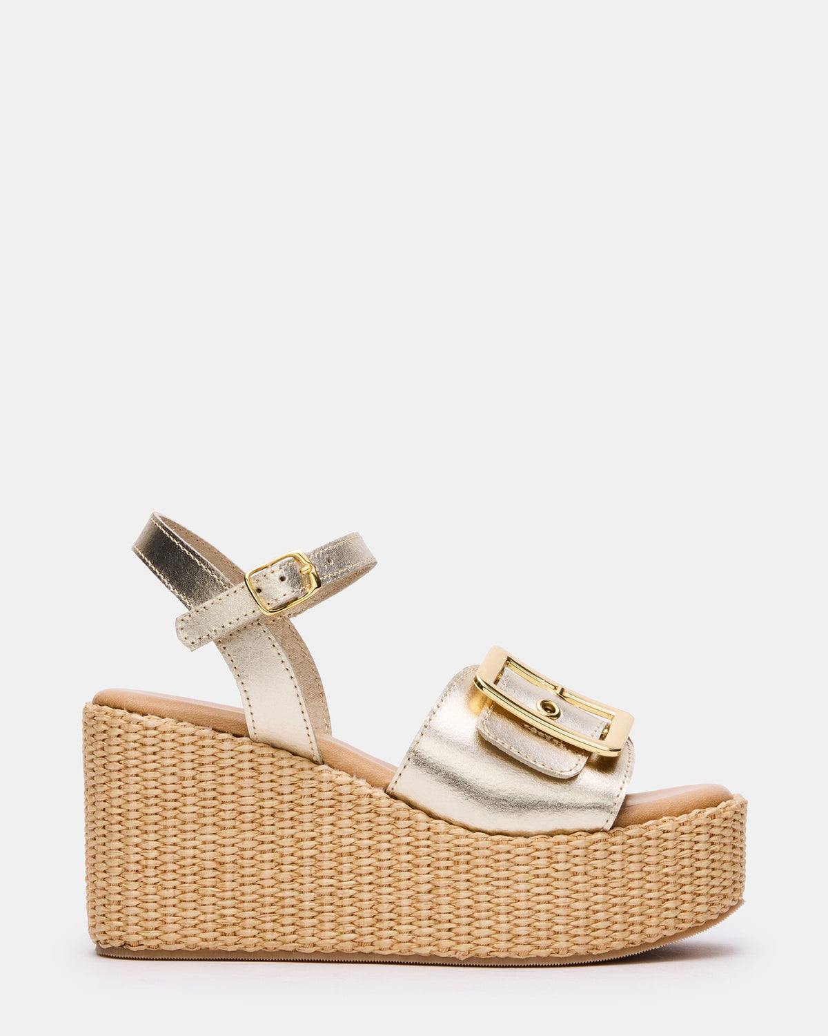 CIDER Gold Leather Platform Wedge Women's Sandal | Steve Madden