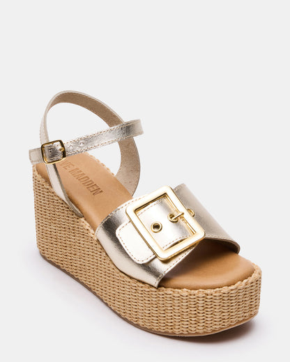 CIDER Gold Leather Platform Wedge Women's Sandal | Steve Madden