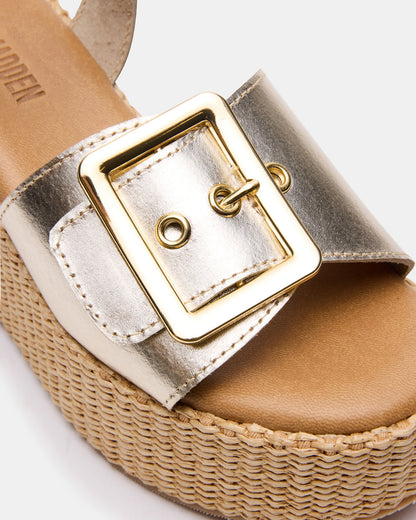 CIDER Gold Leather Platform Wedge Women's Sandal | Steve Madden