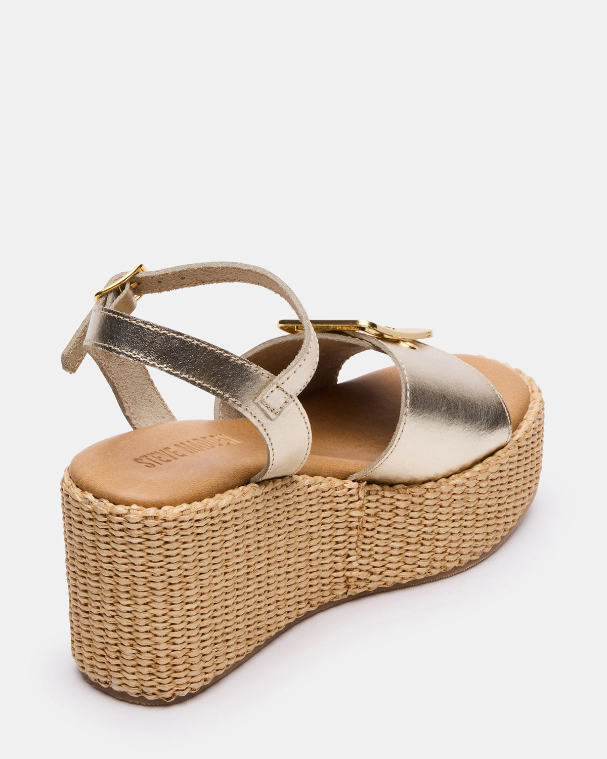 CIDER Gold Leather Platform Wedge Women's Sandal | Steve Madden