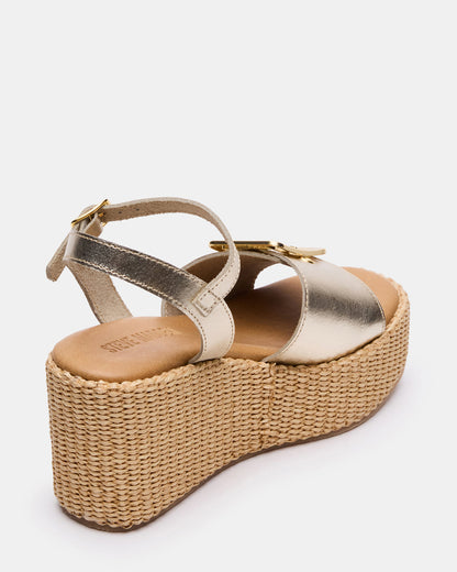 CIDER Gold Leather Platform Wedge Women's Sandal | Steve Madden