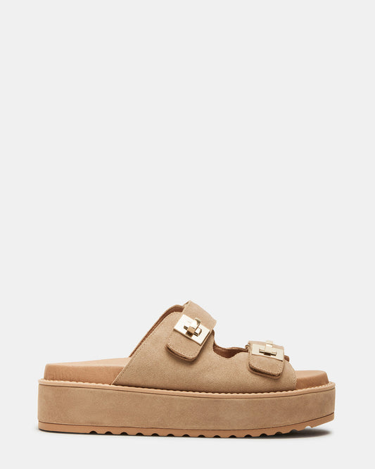 BIGSCHMONA Taupe Suede Women's Platform Slide Sandal | Steve Madden