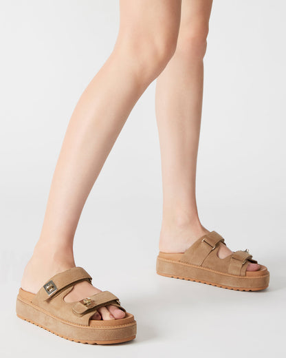 BIGSCHMONA Taupe Suede Women's Platform Slide Sandal | Steve Madden